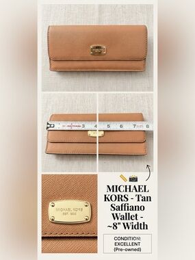 Michael Kors Tan Saffiano Leather Wallet - Excellent Condition, ~8"‎